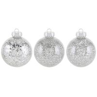 3x Glitter kerstballen zilver 8 cm kunststof kerstboom versiering/decoratie   -