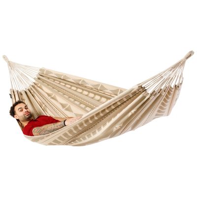 Eenpersoons hangmat - 300x140cm - Bruin - 120kg draagkracht- 100% katoen - binnen & buiten