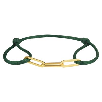 Armband Drie Ovale schakels satijn-zilver donkergroen-goudkleurig 13-26 cm