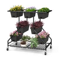 Verticaal Verhoogd Tuinbed met 7 Plantenbakken Opbergmanden Drainagegaten 4 Vergrendelbare Wielen 3-Laags Verhoogd Bed