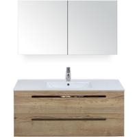 Seville Badmeubelset 120 cm - 2 Laden Natuur Eiken - Wastafel Enjoy Enkel met Spiegelkast