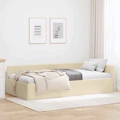 Hoekbedframe Crme 90 x 200 cm Stof en Gemproviseerd hout