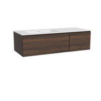 Storke Edge zwevend badmeubel 130 x 52 cm notenhout met Mata asymmetrisch linkse wastafel in solid surface mat wit