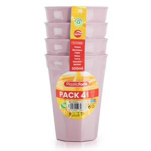 Verjaardag/kinder/camping drink bekers - 4x stuks - 300 ML - roze - kunststof - onbreekbaar