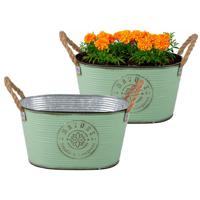 Plantenpot/bloempot teil voor buiten - 2x - zink - jadegroen - L29 x D18 x H15 cm - thumbnail