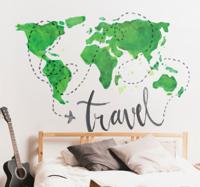 Muursticker wereldkaart travel