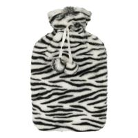 Warmwaterkruik - met zachte zebraprint hoes - wit/zwart - 1,75L - kruik