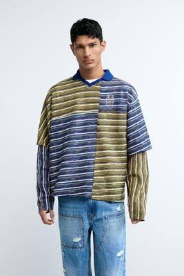 Gestreept gecombineerd T-shirt - BROWN - L