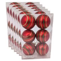 36x stuks gedecoreerde kerstballen rood kunststof 6 cm