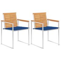 Tuinstoelen 2 st met kussens massief teakhout en staal