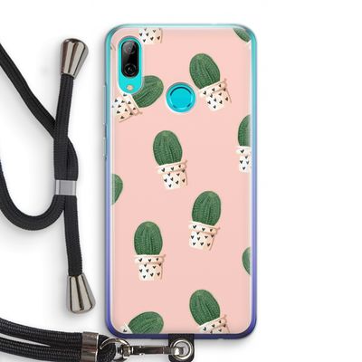 Cactusprint roze: Huawei P Smart (2019) Transparant Hoesje met koord