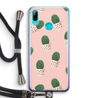 Cactusprint roze: Huawei P Smart (2019) Transparant Hoesje met koord