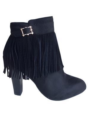 Fringe Booties Black