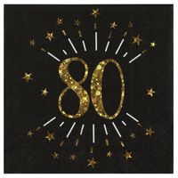 Verjaardag feest servetten leeftijd - 10x - 80 jaar - goud - 33 x 33 cm