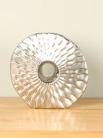 Keramieken vaas rond aluminium look, 24 cm