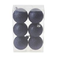 Kerstballen - 6x st - donkerblauw - glitters - 6 cm - kunststof - kerstversiering