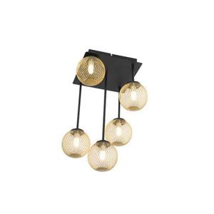 QAZQA Moderne plafondlamp zwart met goud 5-lichts - Athens Wire