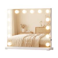 Make-Upspiegel met Verlichting Hollywood-Make-Upspiegel met 14 LED-Lampjes 3 Lichtkleuren en Instelbare Helderheid Wit