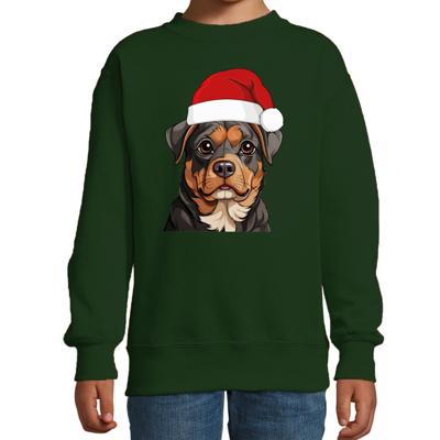 Kersttrui / sweater honden - kinderen - rottweiler - groen - kerstmuts - Kerstmis