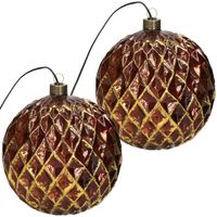 Anna Collection glazen kerstballen - 2x st - met licht -D15 cm -goud - kerstverlichting figuur