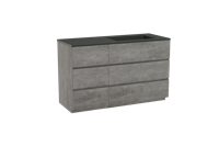 Storke Edge staand badmeubel 130 x 52 cm beton donkergrijs met Scuro asymmetrisch rechtse wastafel in kwarts mat zwart