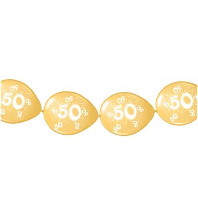 Ballonnenslinger leeftijd 50 jaar - 3 meter - goud - latex - verjaardag thema versiering
