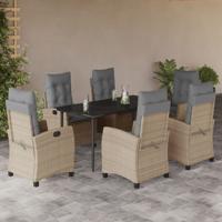 7-delige Tuinset met kussens poly rattan gemengd beige