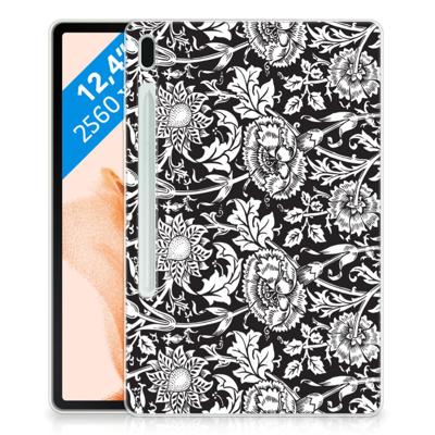 Samsung Galaxy Tab S7FE | Siliconen hoesje | Black Flowers Samsung Galaxy Tab S7FE | Siliconen hoesje | Black Flowers