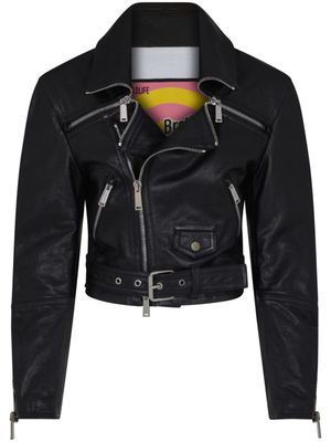 DSQUARED2 veste de moto en cuir à coupe crop - Noir
