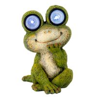 Tuinbeeld dier kikker zittend - kunststeen - H35 cm - groen - Solar light ogen