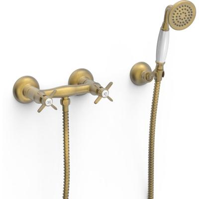 Douchekraan Tres Clasic | Opbouw | Mengkraan | 1-weg | hoh 15 cm | 2-knops | Vintage | Messing mat