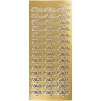 Stickers, tillykke, vel 10x23 cm, goud, 1 vel