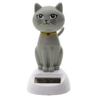 Solar bewegend figuur - Katje/poes - grijs - kunststof - 10 cm - cadeau - dieren