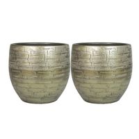 Set van 2x plantenpot/bloempot keramiek glans goud stones patroon - D24/H22 cm