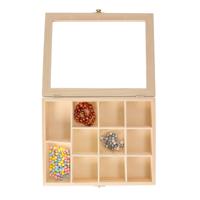 Hobby/kralen opbergdoos - 11-vaks - naturel - hout - 23 x 18 x 5 cm - knutselspullen opbergen