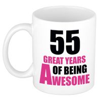 55 great years of being awesome cadeau mok / beker wit en roze