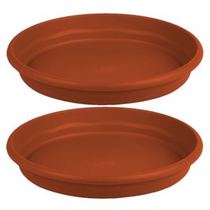 Set van 2x stuks bloempot/plantenpot onderschaal terra cotta kunststof diameter 38 cm