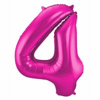 Cijfer 4 ballon roze 86 cm   - - thumbnail