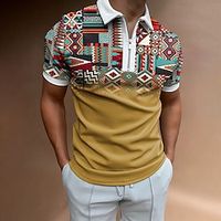 Voor heren POLO Shirt Polo met kwartrits Golfshirt Gestreept Strijkijzer Kwart ritssluiting Bruin Khaki Grijs Buiten Straat Korte mouw Vetoketju Kwart ritssluiting Kleding Modieus Casual Ademend Lightinthebox