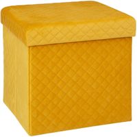 Poef/hocker - opbergbox - fluweel geel - kunststof/mdf - 31 x 31 x 31 cm - opvouwbaar