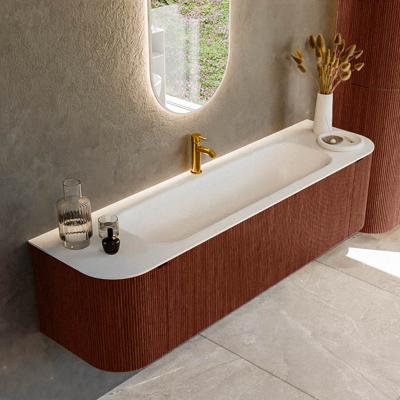 Badmeubel Mondiaz Kurve | 170 cm cm | Meubelkleur Ruby | Wastafelkleur Talc | Solid surface | Wasbak midden spoelbak | 1 kraangat