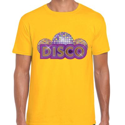 Verkleed feestkleding t-shirt heren - geel - DISCO - Seventies - Eighties party - discobol