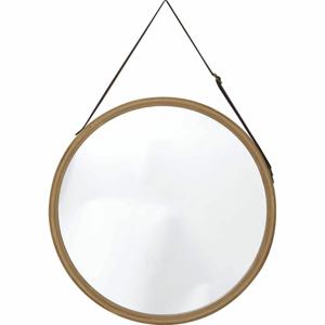 Wandspiegel aan ophangkoord - rond - bamboe - frame kleur naturel - 38 x 38 cm