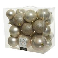 26x stuks kunststof kerstballen licht parel/champagne 6-8-10 cm glans/mat/glitter - Kerstbal - thumbnail