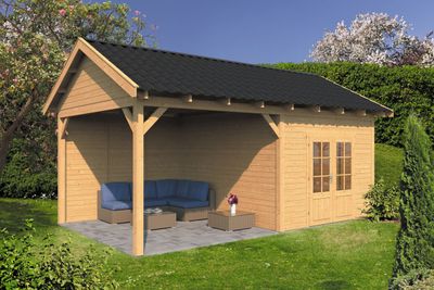 Tuindeco Hamar XL Overkapping type 3 678x445 cm Lariks/Douglashout blank- Zadeldak- Onbehandeld lariks Douglas hout- Tuindeco