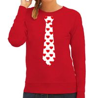 Valentijn thema verkleed sweater / trui hartjes stropdas rood voor dames