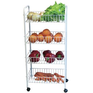 Keuken/badkamer trolley - metaal - wit - met wielen - 37 x 32 x 78 cm