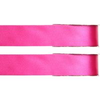 2x Fuchsia roze satijnlint rollen 1,5 cm x 25 meter cadeaulint verpakkingsmateriaal - Cadeaulinten