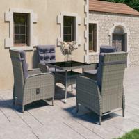 5-delige Tuinset poly rattan en glas grijs
