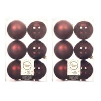 Decoris Kerstballen - 12x st - mahonie bruin - D8 cm - kunststof - kerstversiering